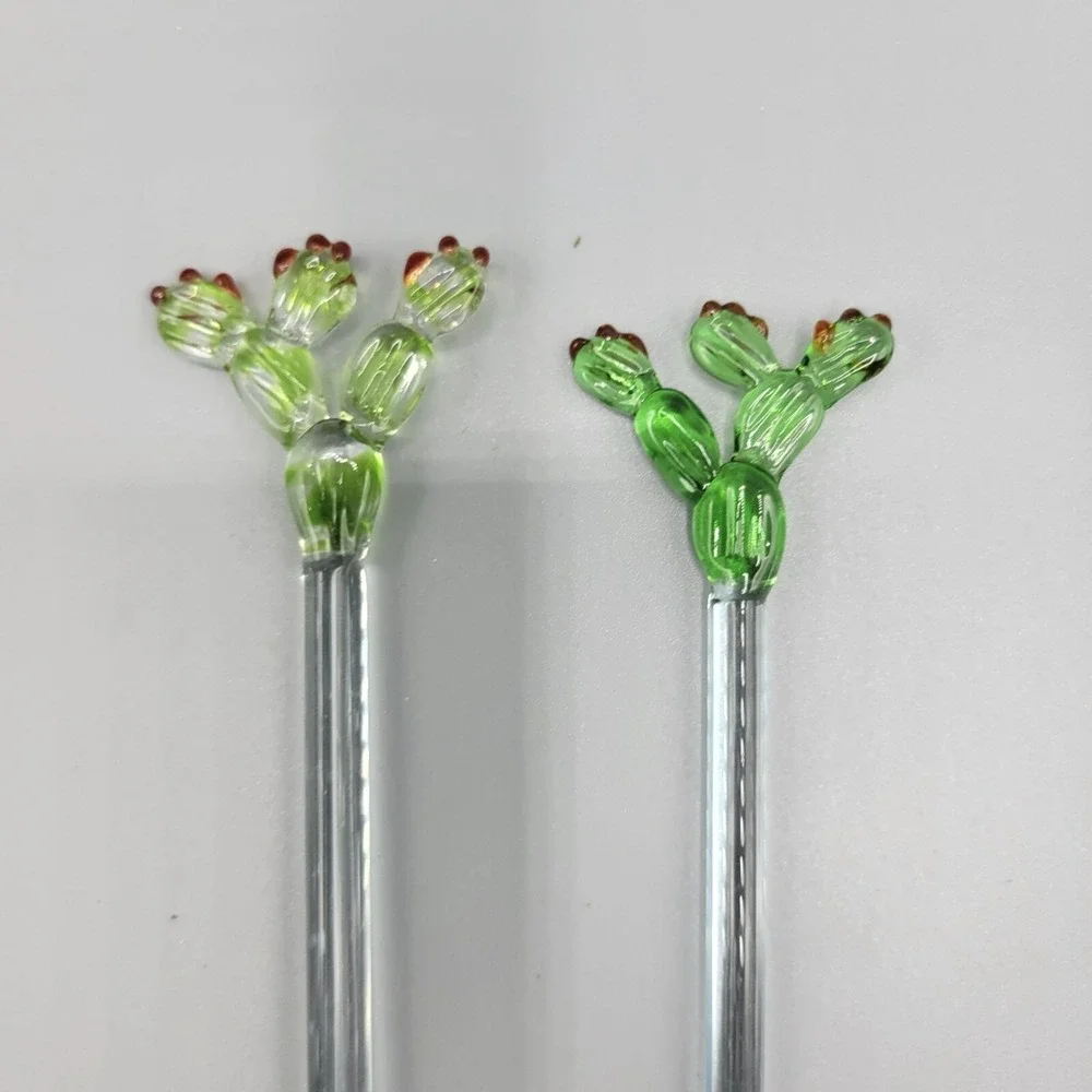 Glass Stirrer Sticks Set Of 7 Decorative Tops  Penguin Fish Snowman Star Cactus